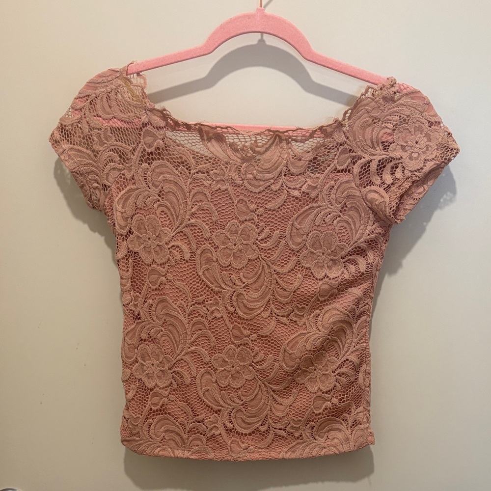 Women's Lace Overlay Short Sleeve Top